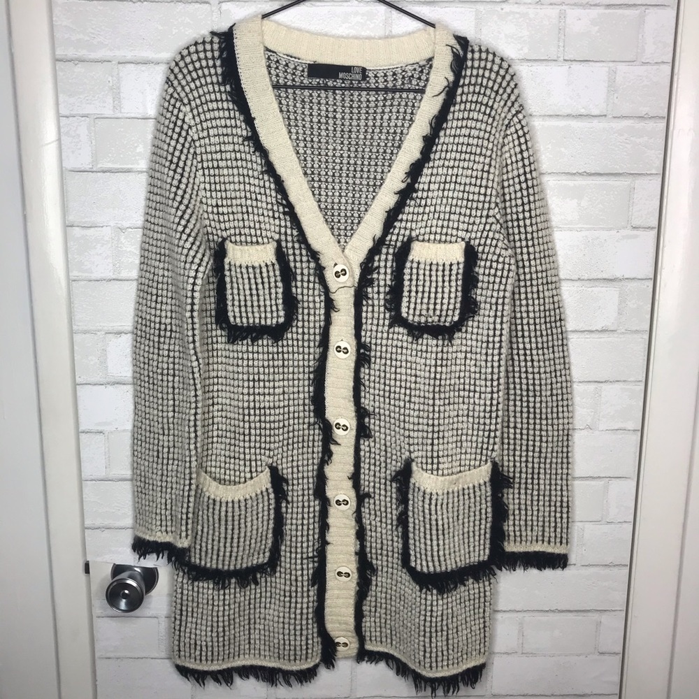 LOVE MOSCHINO Fringe Button Cardigan Sweater